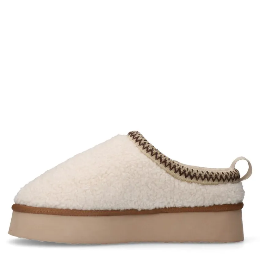 Manfield Off white teddy instappers^DAMES Pantoffels