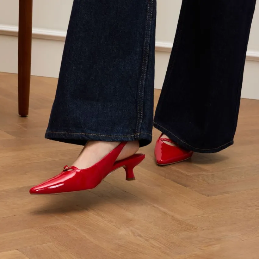 Manfield Rode lak slingbacks^DAMES Pumps|Slingbacks
