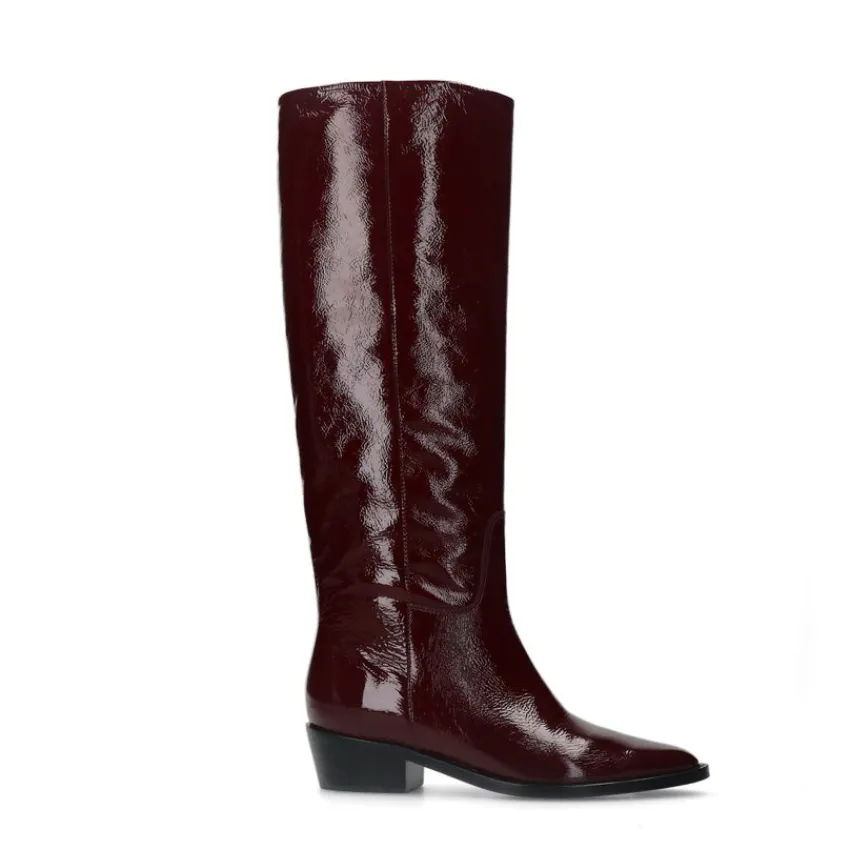 Manfield Rode lakleren hoge laarzen^DAMES Laarzen