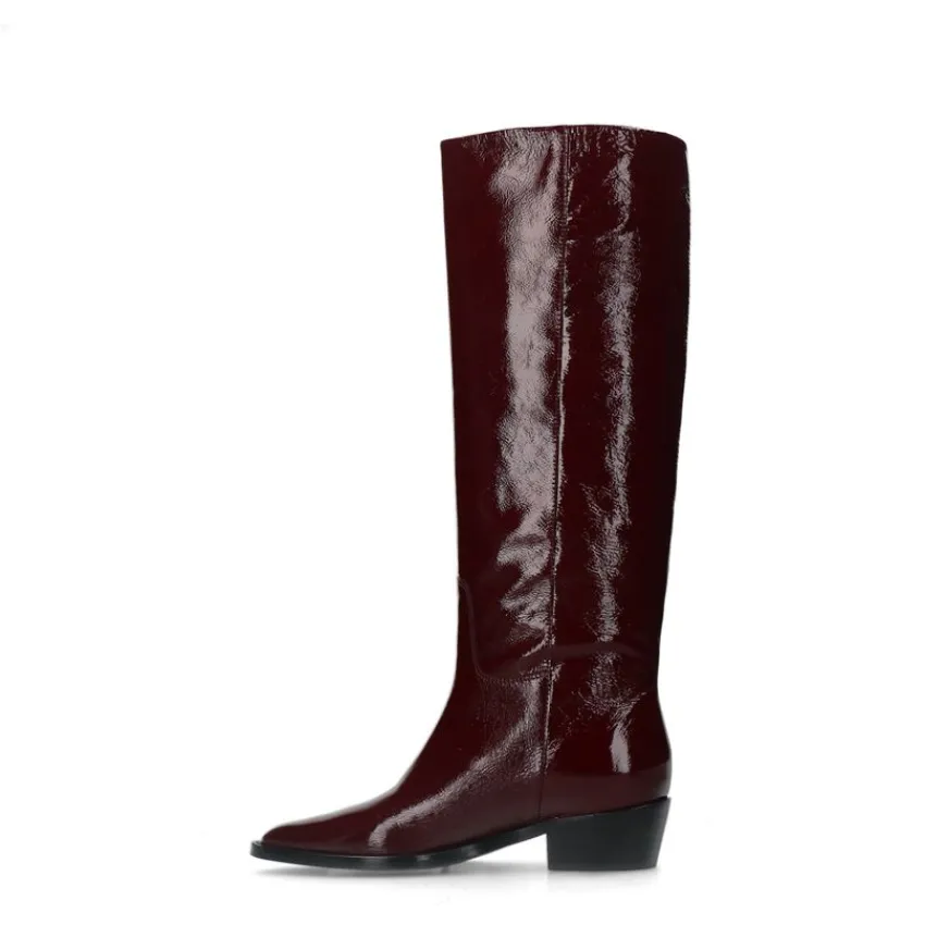 Manfield Rode lakleren hoge laarzen^DAMES Laarzen