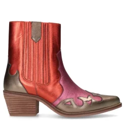 Manfield Rode metallic leren cowboy laarzen^DAMES Enkellaarsjes