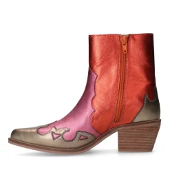 Manfield Rode metallic leren cowboy laarzen^DAMES Enkellaarsjes