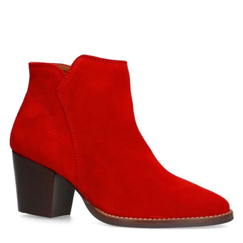 Manfield Rode suède enkellaarsjes met hak^DAMES Enkellaarsjes