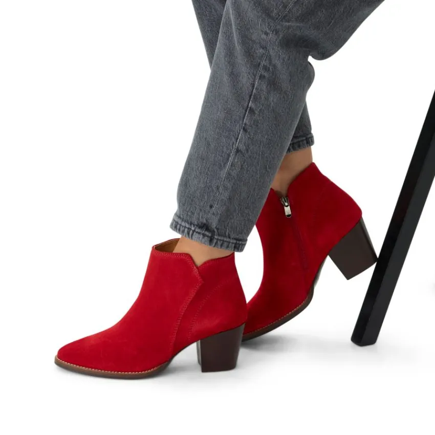Manfield Rode suède enkellaarsjes met hak^DAMES Enkellaarsjes