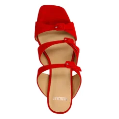 Manfield Rode suède sandalen met hak en gespjes^DAMES Sandalen