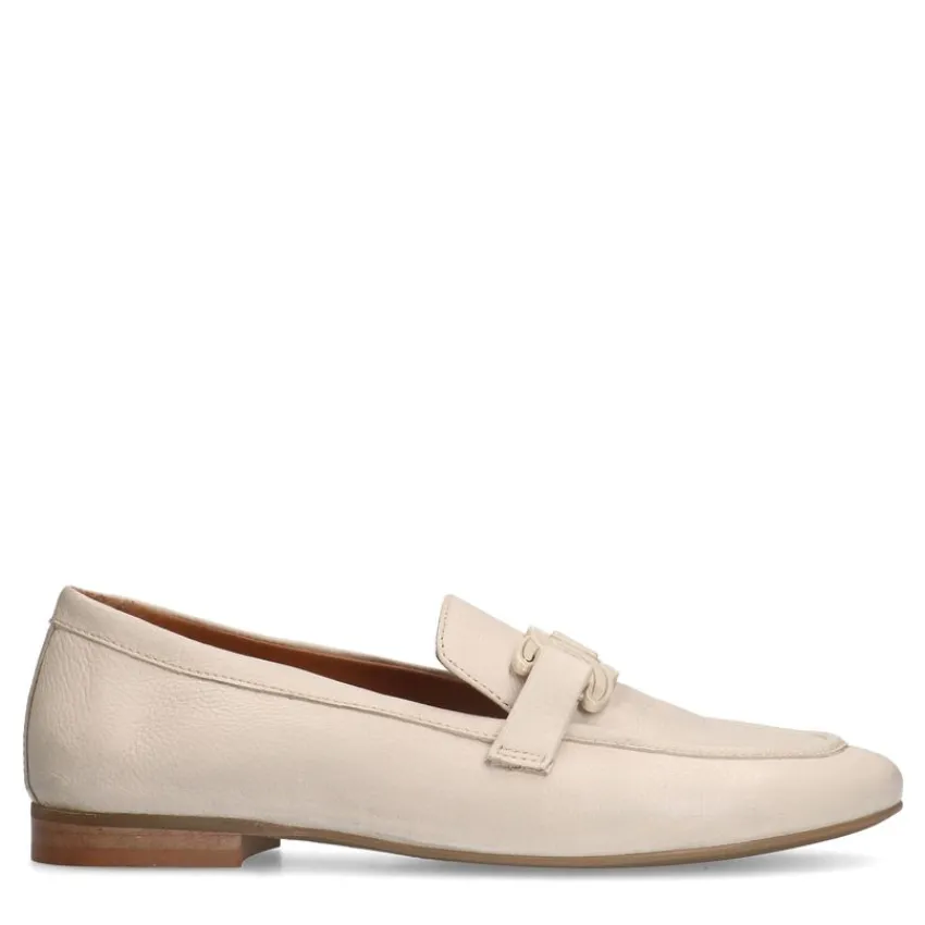 Manfield Roomwitte leren loafers met detail^DAMES Loafers