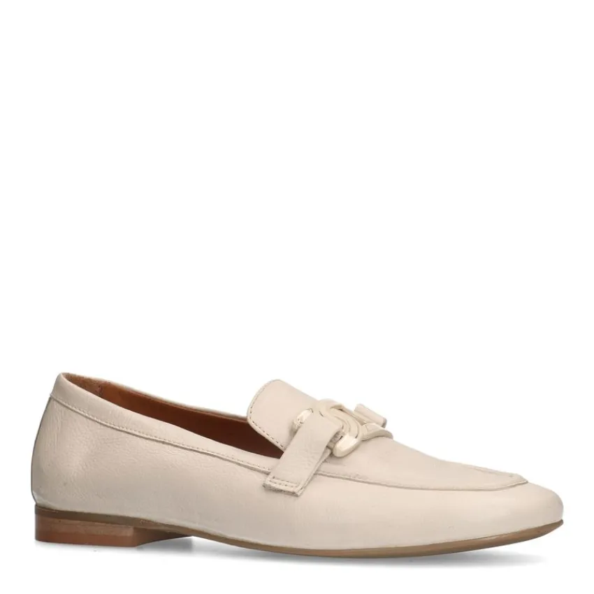 Manfield Roomwitte leren loafers met detail^DAMES Loafers