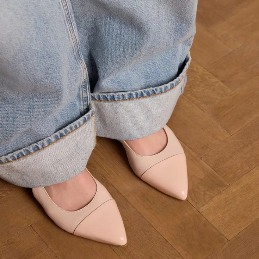 Manfield Roze leren slingbacks met lakleren neus^DAMES Pumps|Slingbacks