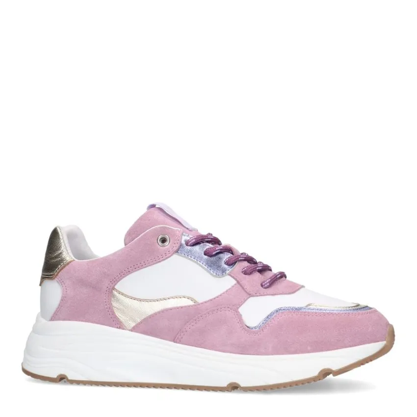 Manfield Roze leren sneakers met metallic details^DAMES Sneakers