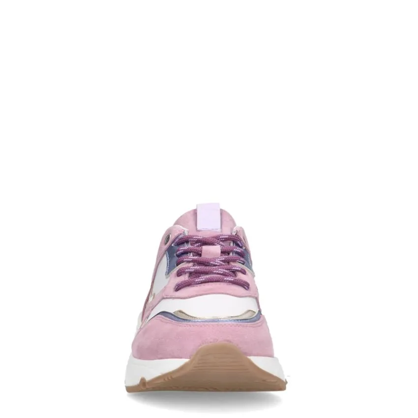 Manfield Roze leren sneakers met metallic details^DAMES Sneakers