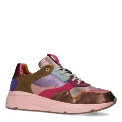 Manfield Roze leren sneakers met metallic details^DAMES Sneakers