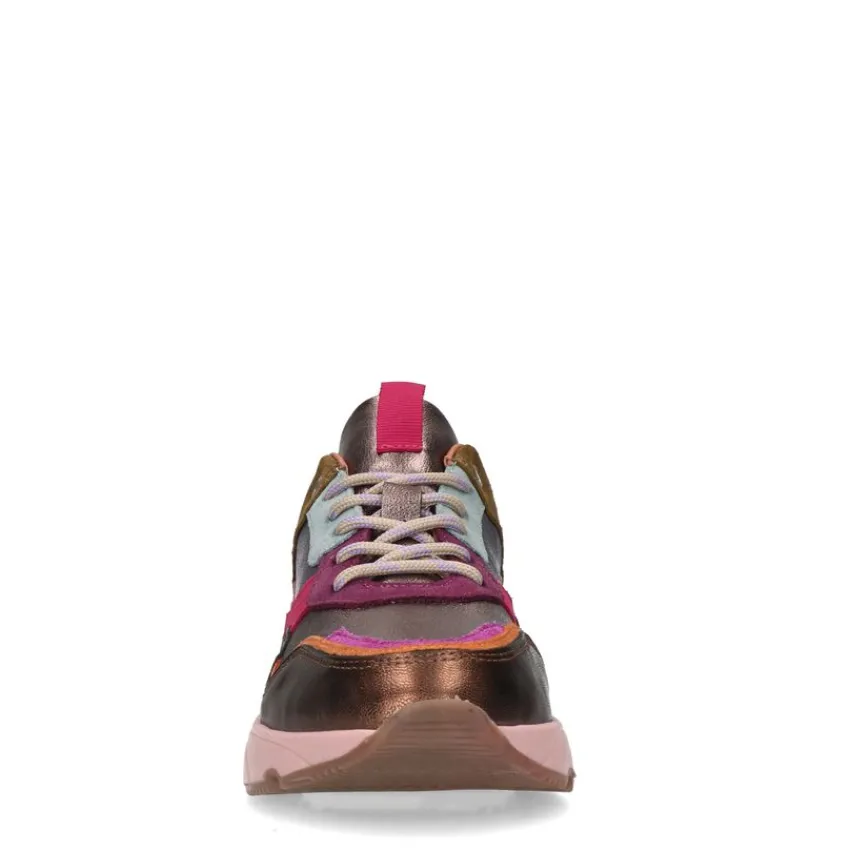 Manfield Roze leren sneakers met metallic details^DAMES Sneakers