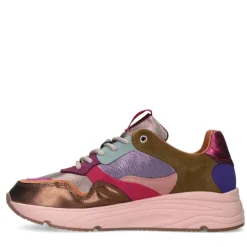 Manfield Roze leren sneakers met metallic details^DAMES Sneakers