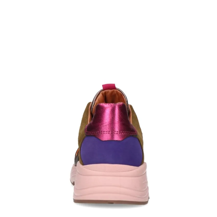 Manfield Roze leren sneakers met metallic details^DAMES Sneakers
