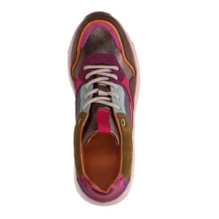Manfield Roze leren sneakers met metallic details^DAMES Sneakers