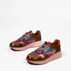 Manfield Roze leren sneakers met metallic details^DAMES Sneakers