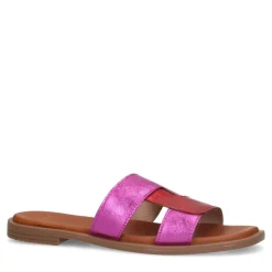 Manfield Roze metallic leren slippers^DAMES Slippers