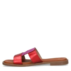 Manfield Roze metallic leren slippers^DAMES Slippers