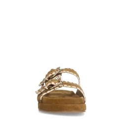 Manfield Suède cognac slippers met gesp^DAMES Sandalen