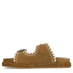 Manfield Suède cognac slippers met gesp^DAMES Sandalen
