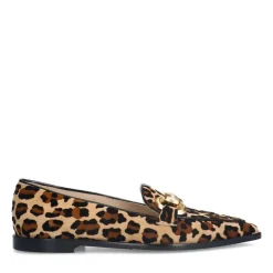 Manfield Suède leopard loafers met chain^DAMES Loafers