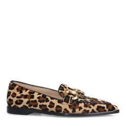 Manfield Suède leopard loafers met chain^DAMES Loafers