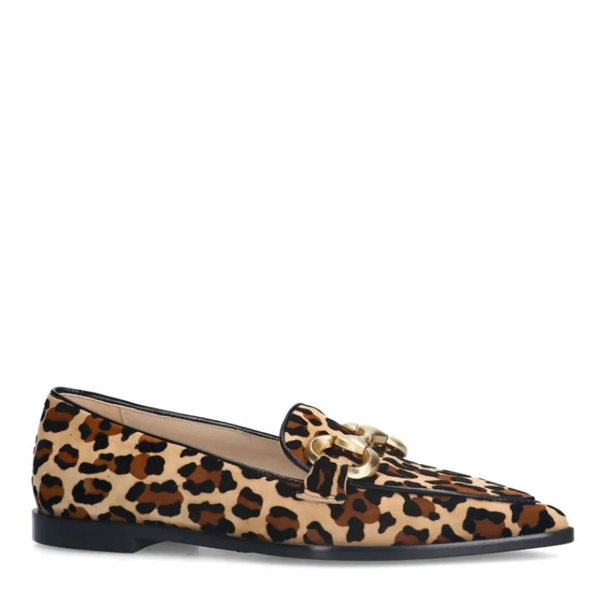 Manfield Suède leopard loafers met chain^DAMES Loafers