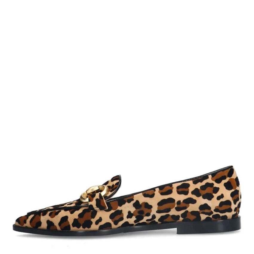 Manfield Suède leopard loafers met chain^DAMES Loafers