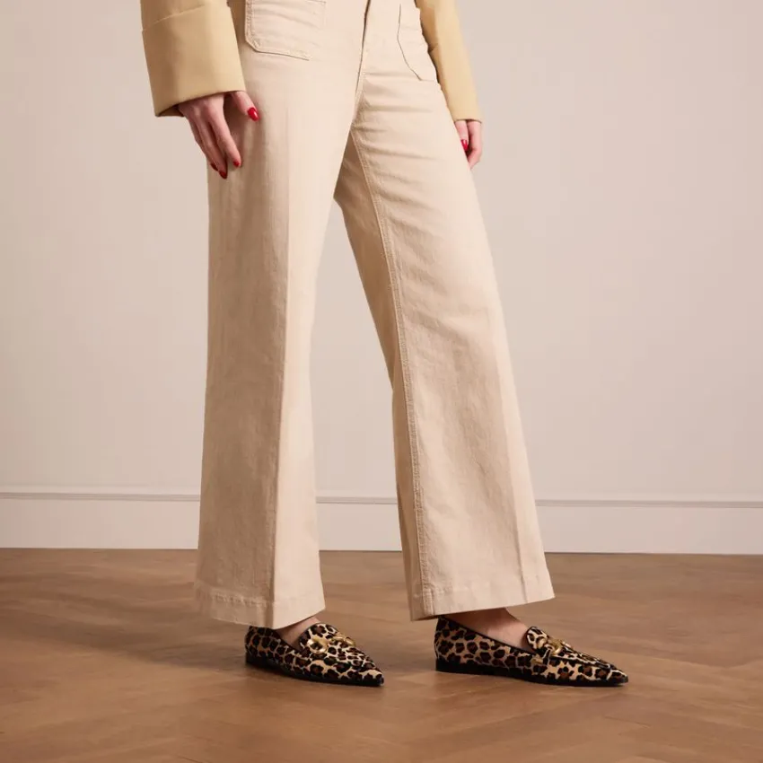 Manfield Suède leopard loafers met chain^DAMES Loafers