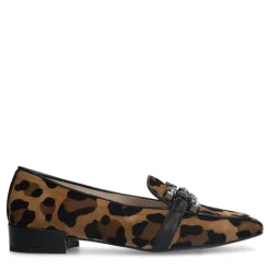 Manfield Suède leopard loafers met chain^DAMES Loafers