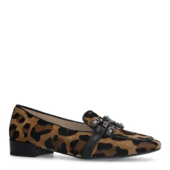Manfield Suède leopard loafers met chain^DAMES Loafers