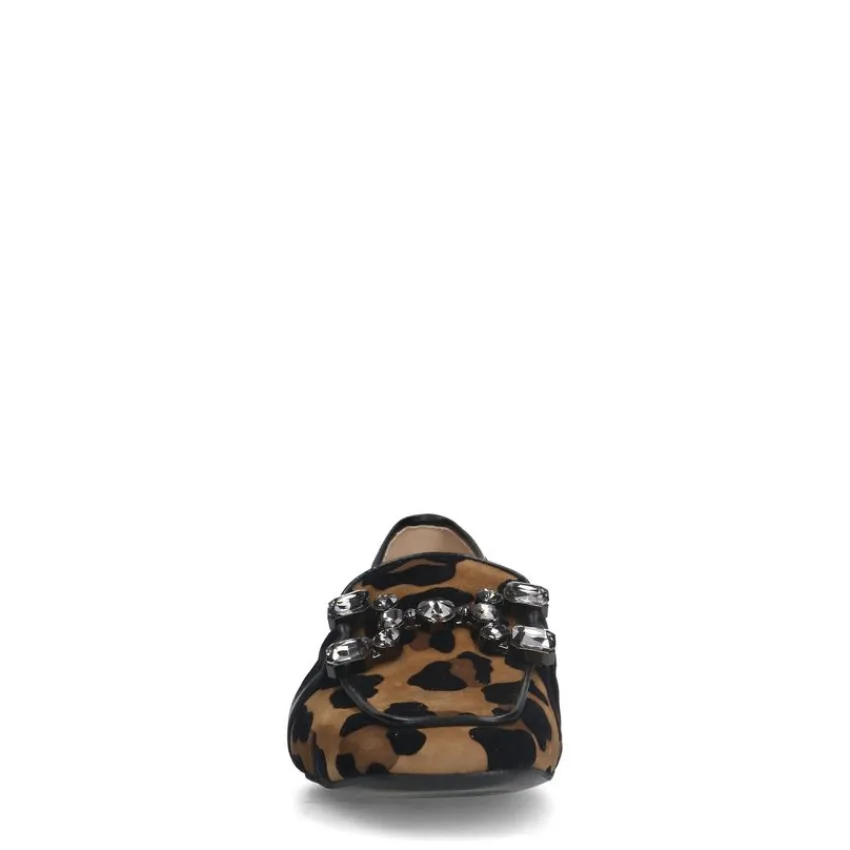 Manfield Suède leopard loafers met chain^DAMES Loafers