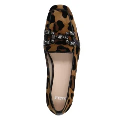 Manfield Suède leopard loafers met chain^DAMES Loafers