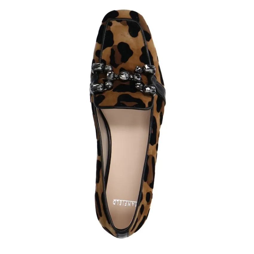 Manfield Suède leopard loafers met chain^DAMES Loafers