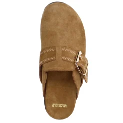 Manfield Taupe instappers met gesp^DAMES Loafers