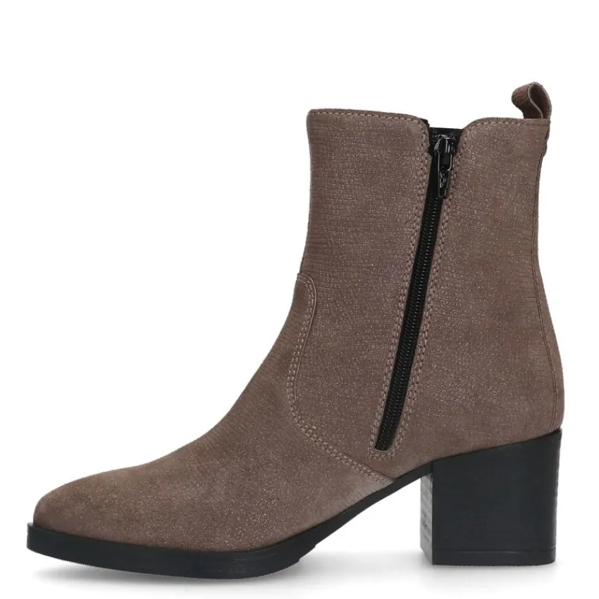 No Stress Taupe leren enkellaarsjes met hak^DAMES Enkellaarsjes