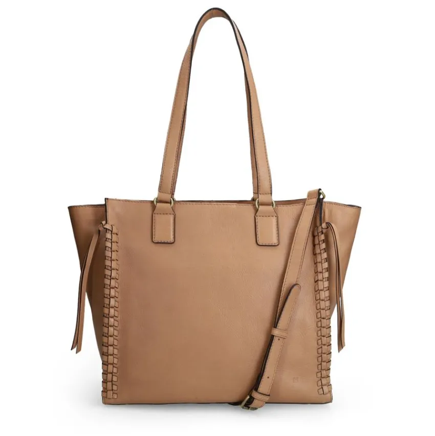 Manfield Taupe leren handtas^ Handtassen
