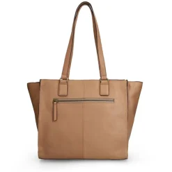 Manfield Taupe leren handtas^ Handtassen