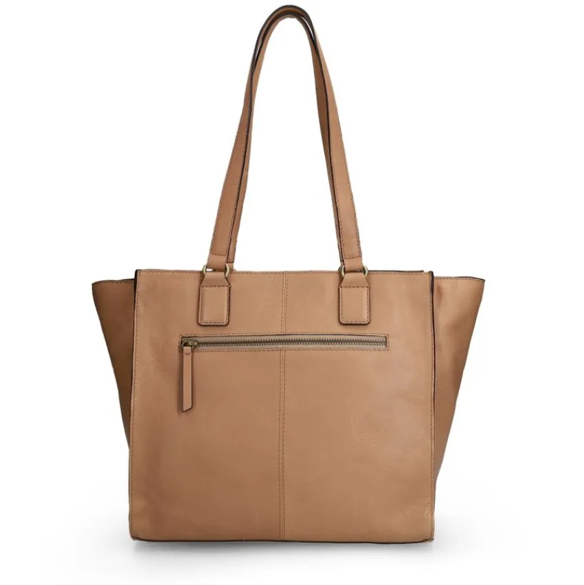 Manfield Taupe leren handtas^ Handtassen