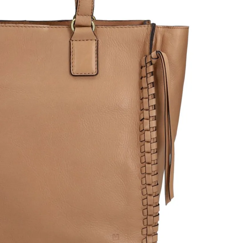Manfield Taupe leren handtas^ Handtassen
