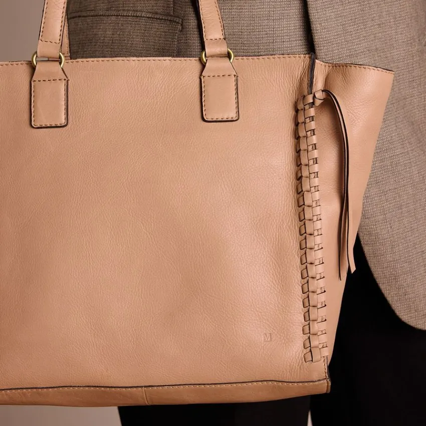 Manfield Taupe leren handtas^ Handtassen