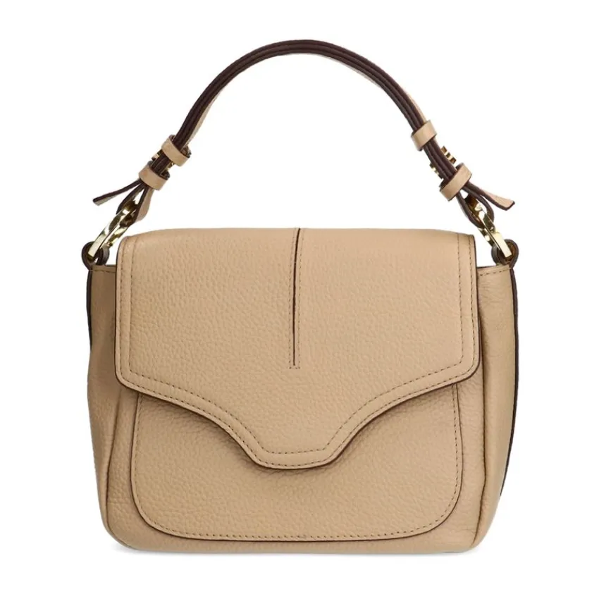 Manfield Taupe leren schoudertas^ Schoudertassen