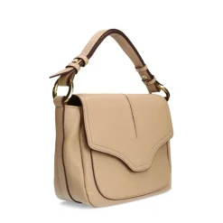 Manfield Taupe leren schoudertas^ Schoudertassen