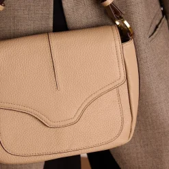 Manfield Taupe leren schoudertas^ Schoudertassen