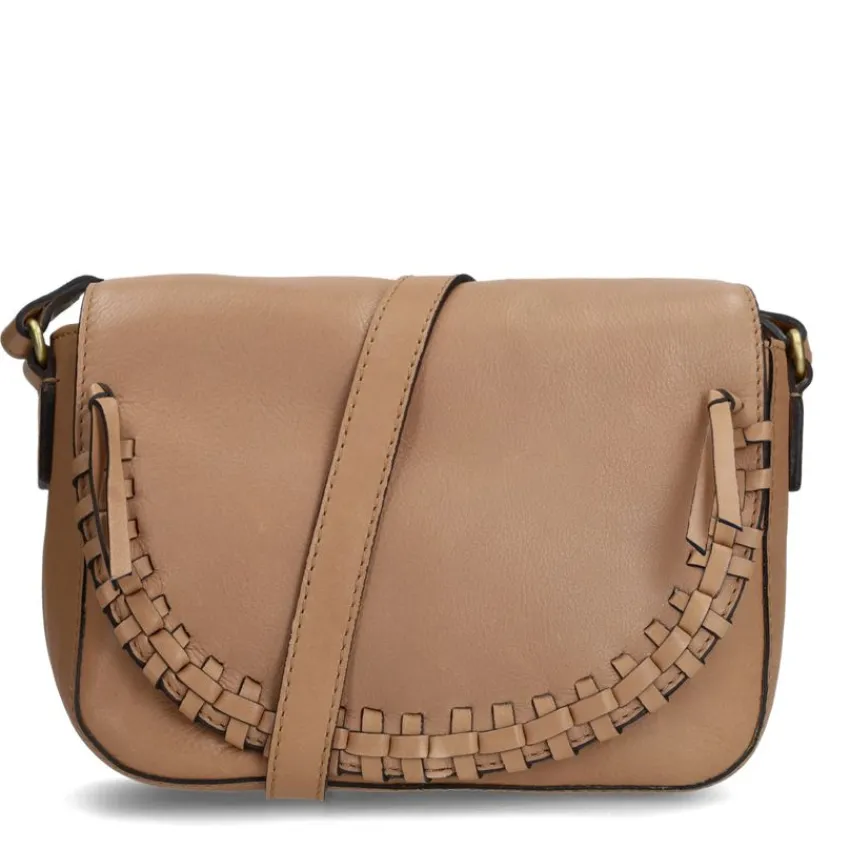 Manfield Taupe leren schoudertas^ Schoudertassen