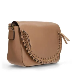 Manfield Taupe leren schoudertas^ Schoudertassen