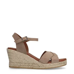 Manfield Taupe leren sleehakken^DAMES Espadrilles|Sandalen