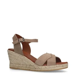 Manfield Taupe leren sleehakken^DAMES Espadrilles|Sandalen