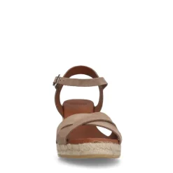 Manfield Taupe leren sleehakken^DAMES Espadrilles|Sandalen