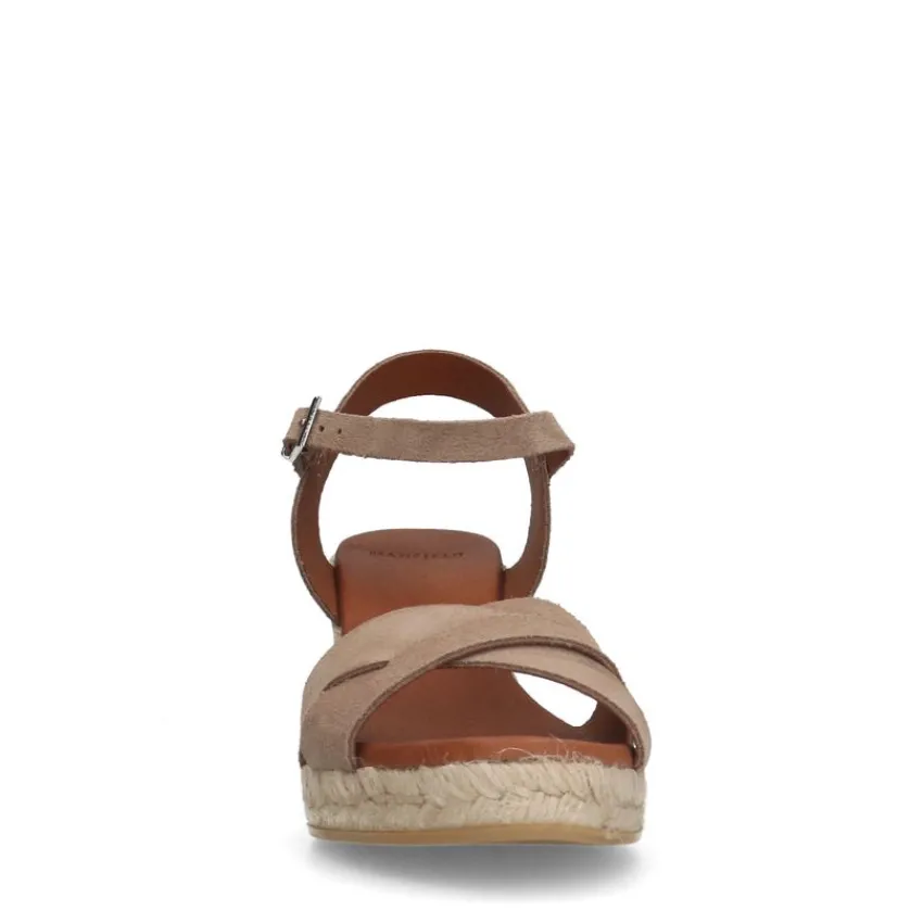 Manfield Taupe leren sleehakken^DAMES Espadrilles|Sandalen